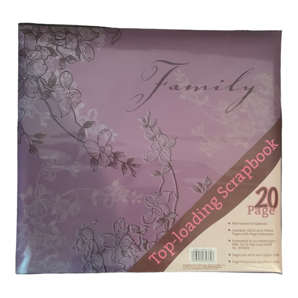 MBI Scrapbook Purple Floral Family 20 Pages 12 Inch X 12 Inch White Pages 865362